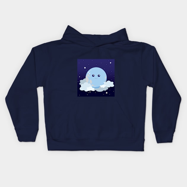 Cute Moon in a Cloudy Night Sky Kids Hoodie by magentasponge